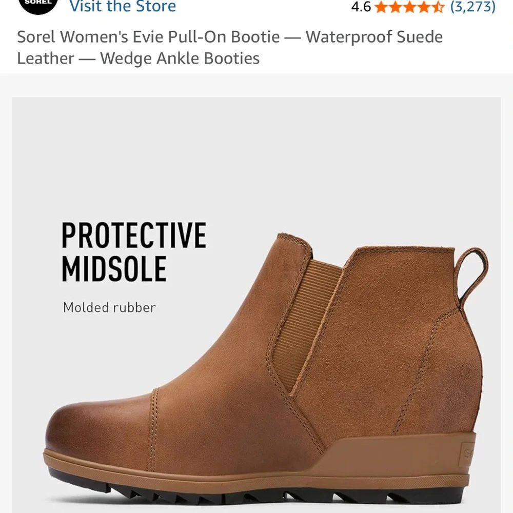 Sorel Women's Evie Pull-On Bootie Waterproof Suede Leather Wedge Ankle size 11 - Picture 4 of 10